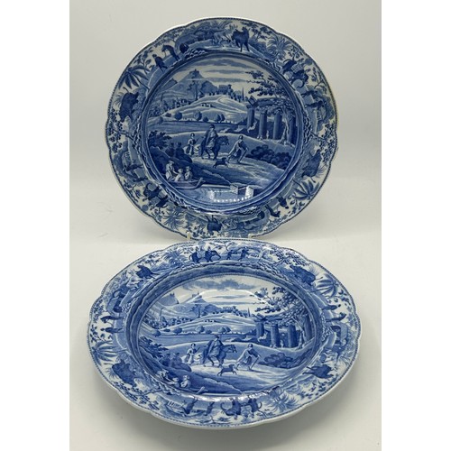 281 - Two early 19th century blue and white transfer-printed Spode Caramanian series soup dish and a Copel... 