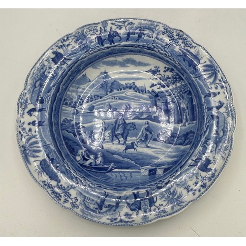 281 - Two early 19th century blue and white transfer-printed Spode Caramanian series soup dish and a Copel... 