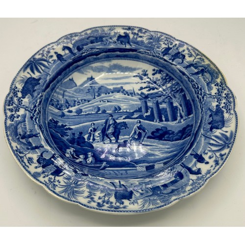 281 - Two early 19th century blue and white transfer-printed Spode Caramanian series soup dish and a Copel... 