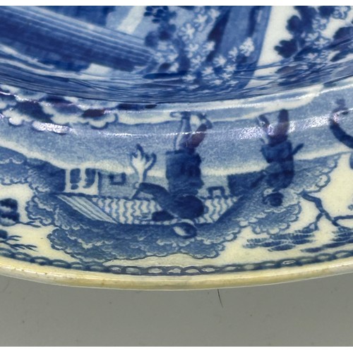 281 - Two early 19th century blue and white transfer-printed Spode Caramanian series soup dish and a Copel... 