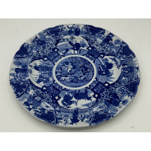 281 - Two early 19th century blue and white transfer-printed Spode Caramanian series soup dish and a Copel... 