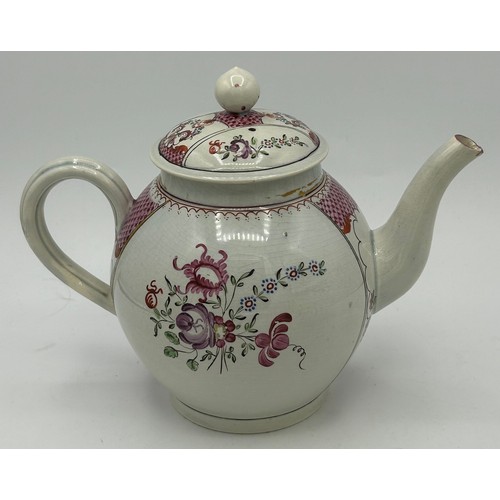 286 - A group of early 19th century hand-painted pearlware floral teapots and covers, c. 1810-20. Tallest ... 