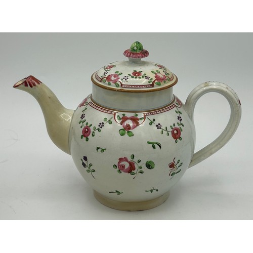 286 - A group of early 19th century hand-painted pearlware floral teapots and covers, c. 1810-20. Tallest ... 