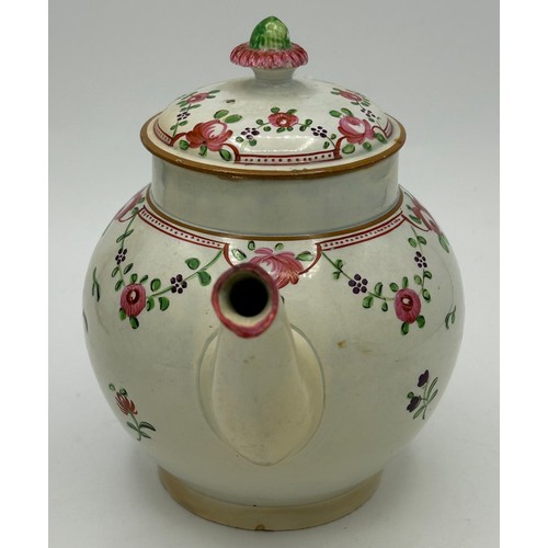 286 - A group of early 19th century hand-painted pearlware floral teapots and covers, c. 1810-20. Tallest ... 