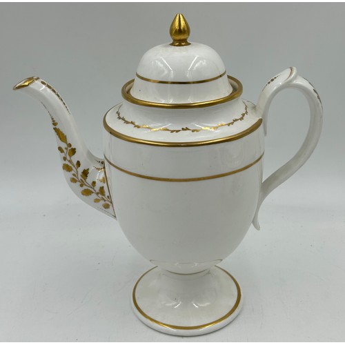 287 - A group of three early Spode white porcelain teapots and covers, and similar coffee pot, all painted... 