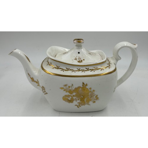 287 - A group of three early Spode white porcelain teapots and covers, and similar coffee pot, all painted... 