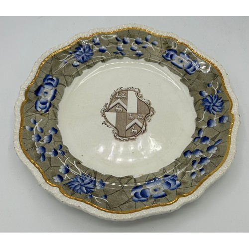 298 - A group of early 19th century transfer-printed and hand-painted armorial / badge wares by Spode and ... 