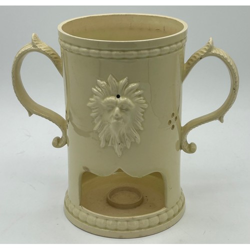 301 - A 19th century creamware moulded veilleuse food warmer and a footed and hand-painted cress drainer, ... 