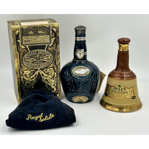 1282 - Chivas Royal Salute 21yr old blended whisky in a blue Spode decanter boxed and enclosed in a blue ve... 