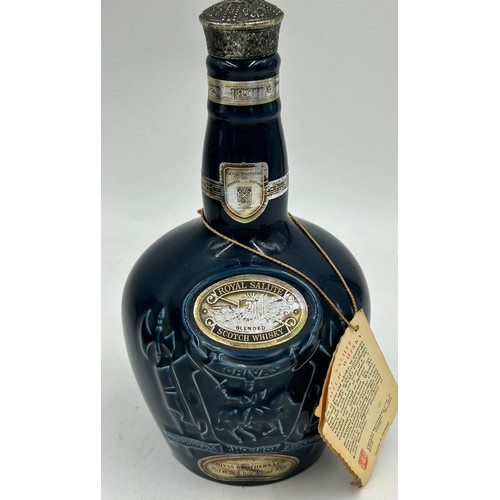 1282 - Chivas Royal Salute 21yr old blended whisky in a blue Spode decanter boxed and enclosed in a blue ve... 