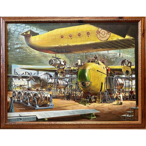 1539 - Kenneth McDONOUGH (1921-2002) An oil on canvas of a Blackburn B-101 Beverley being built by Blackbur... 