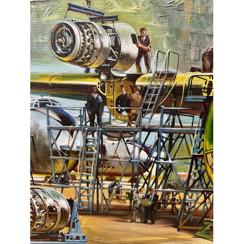 1539 - Kenneth McDONOUGH (1921-2002) An oil on canvas of a Blackburn B-101 Beverley being built by Blackbur... 