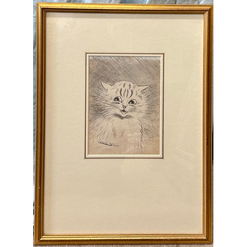 1538 - Louis WAIN (1860 - 1939) 'Smiling Cat' in pencil, signed L.L. Sight size 24.5 x 18cm.