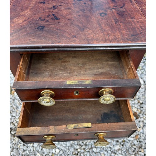 13 - A 19thC mahogany table with 2 drawers and drop leaf sides.
34cm un-extended, 74cm extended x 53cm d ... 