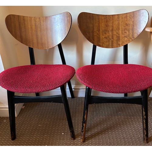 158 - Three mid century chairs. An Ercol stick back armchair 84cm to back, 43cm to seat with label to rear... 