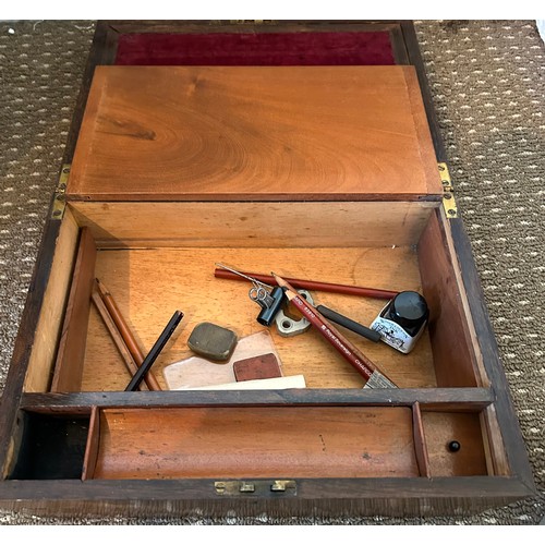 1440 - A 19thC rosewood writing slope and contents together with glass Xmas tree ornaments and two ceramic ... 