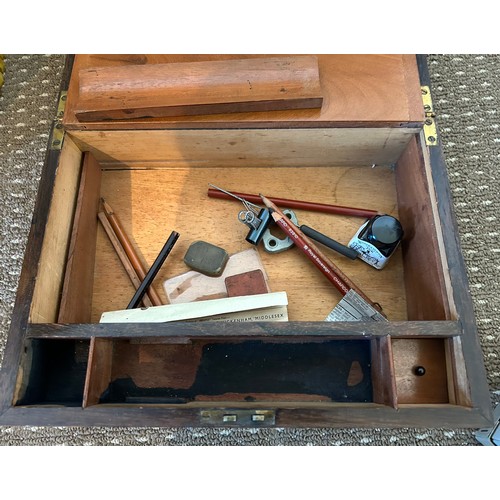 1440 - A 19thC rosewood writing slope and contents together with glass Xmas tree ornaments and two ceramic ... 