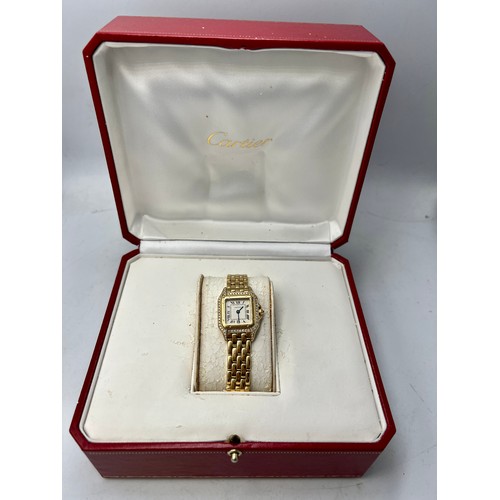 771 - A ladies Cartier 18ct and diamond Panthère wristwatch, the square dial with black Roman numerals and... 