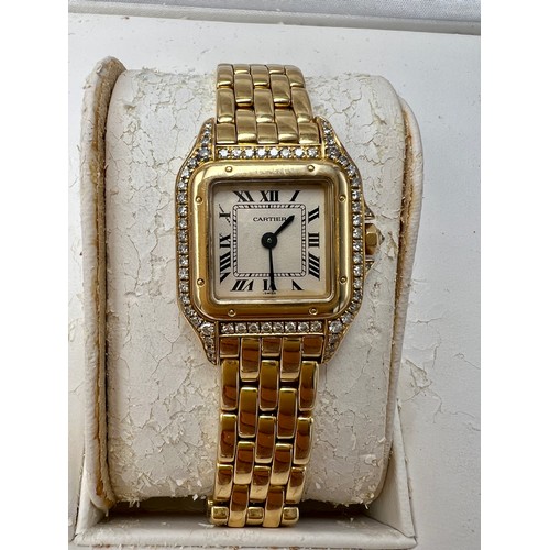 771 - A ladies Cartier 18ct and diamond Panthère wristwatch, the square dial with black Roman numerals and... 