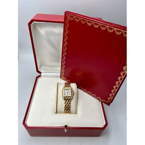 771 - A ladies Cartier 18ct and diamond Panthère wristwatch, the square dial with black Roman numerals and... 