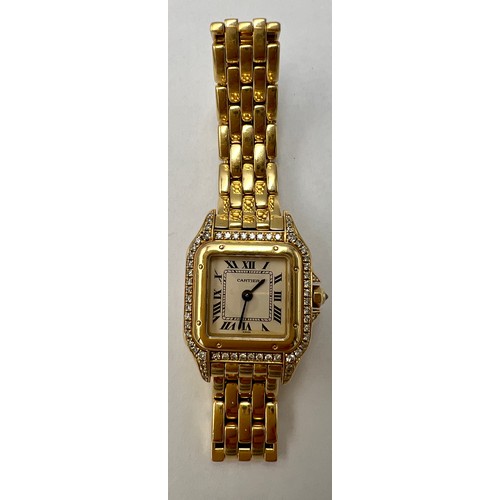 771 - A ladies Cartier 18ct and diamond Panthère wristwatch, the square dial with black Roman numerals and... 