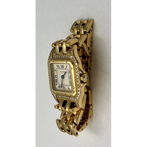 771 - A ladies Cartier 18ct and diamond Panthère wristwatch, the square dial with black Roman numerals and... 