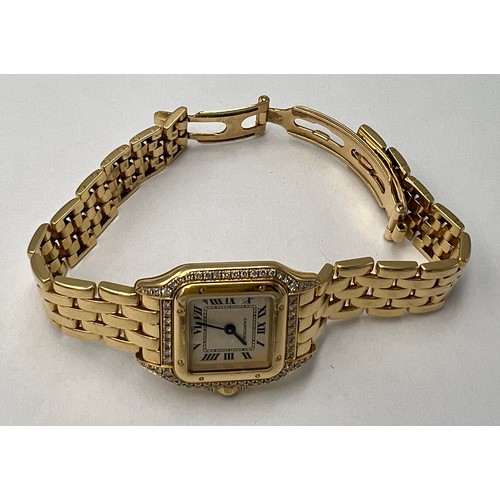 771 - A ladies Cartier 18ct and diamond Panthère wristwatch, the square dial with black Roman numerals and... 