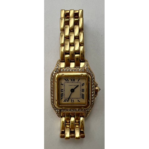 771 - A ladies Cartier 18ct and diamond Panthère wristwatch, the square dial with black Roman numerals and... 