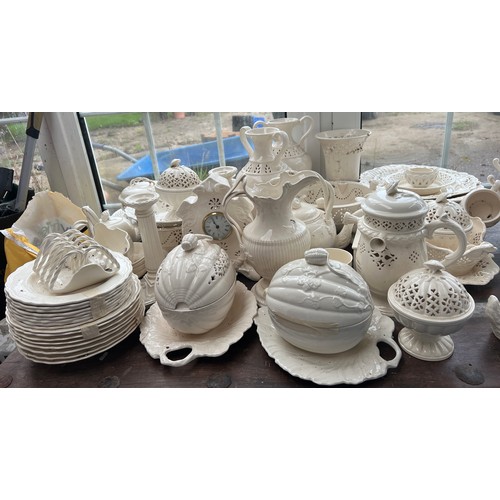 444 - A large quantity of Leeds ware ceramics to include jugs, tureens, vases, candlesticks etc.