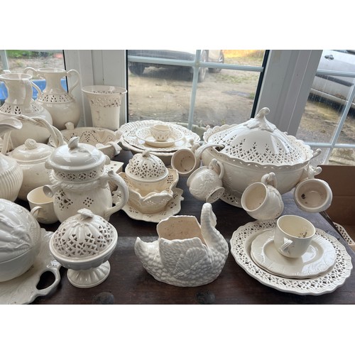 444 - A large quantity of Leeds ware ceramics to include jugs, tureens, vases, candlesticks etc.