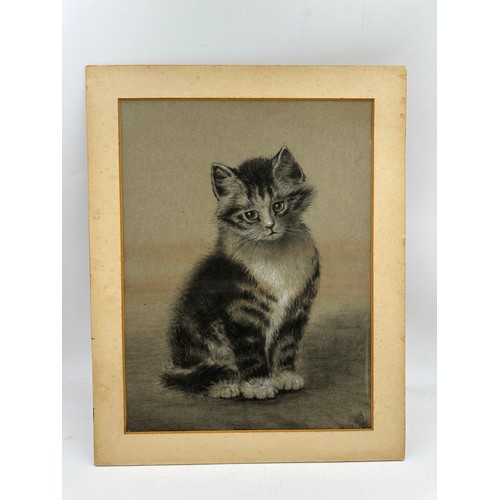 1483 - An early 20thC pastel of a kitten signed lower right GHB dated 1901, possibly George H. Bursell. Ima... 