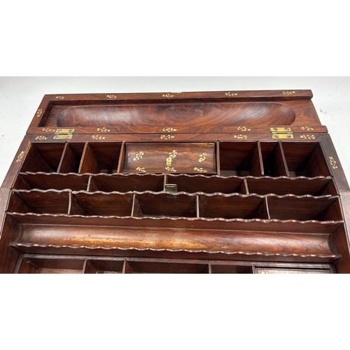 903 - A rosewood inlaid Anglo - Indian Padauk writing slope beautifully worked with bone inlaid Vizagapata... 