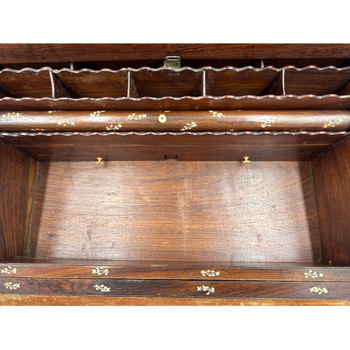 903 - A rosewood inlaid Anglo - Indian Padauk writing slope beautifully worked with bone inlaid Vizagapata... 