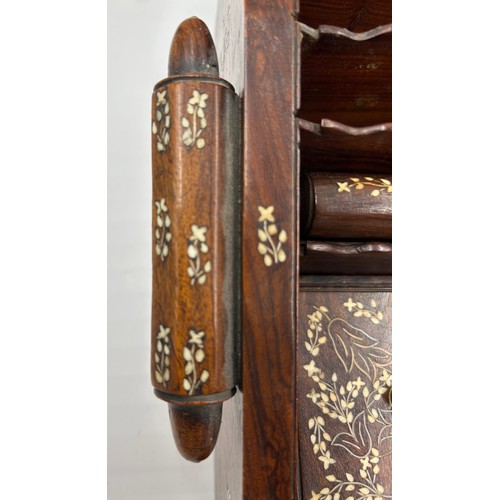 903 - A rosewood inlaid Anglo - Indian Padauk writing slope beautifully worked with bone inlaid Vizagapata... 