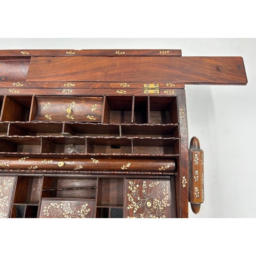 903 - A rosewood inlaid Anglo - Indian Padauk writing slope beautifully worked with bone inlaid Vizagapata... 