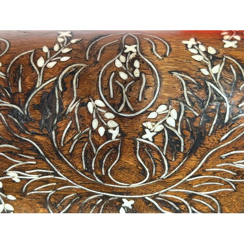 903 - A rosewood inlaid Anglo - Indian Padauk writing slope beautifully worked with bone inlaid Vizagapata... 