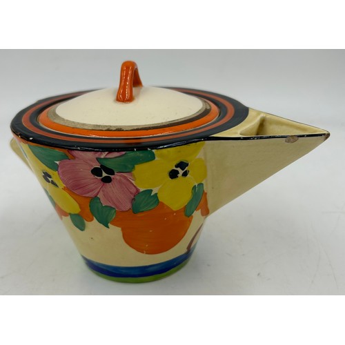 332 - Clarice Cliff Applique Palermo conical teapot for two, c.1930 with un associated lid. Ht without lid... 