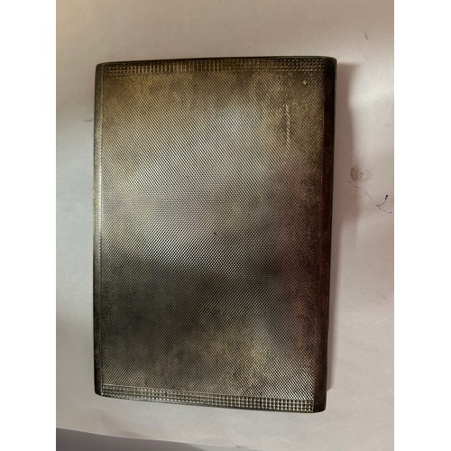 931 - Hallmarked silver cigarette case Birmingham 1962, maker Kemp Bros. Weight 208gm with original fabric... 