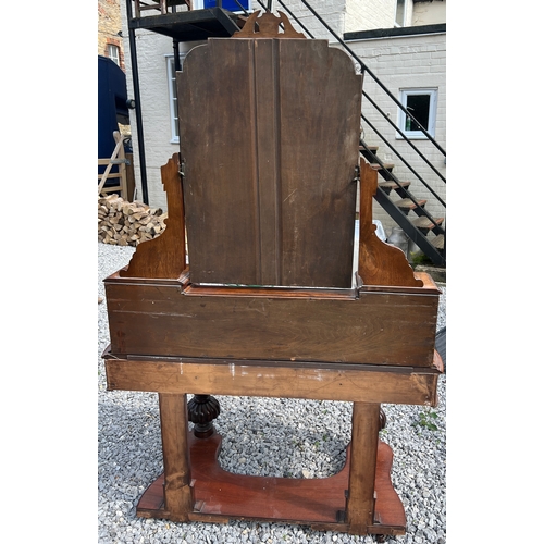 74 - A 19thC figured burr walnut dressing table with frieze drawers, swivel mirror, seven drawers to top ... 