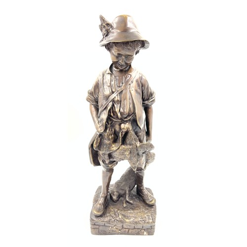 1418 - A 20thC French bronze boy hunter figure after Auguste Moreau with signature to base. 53cm h.