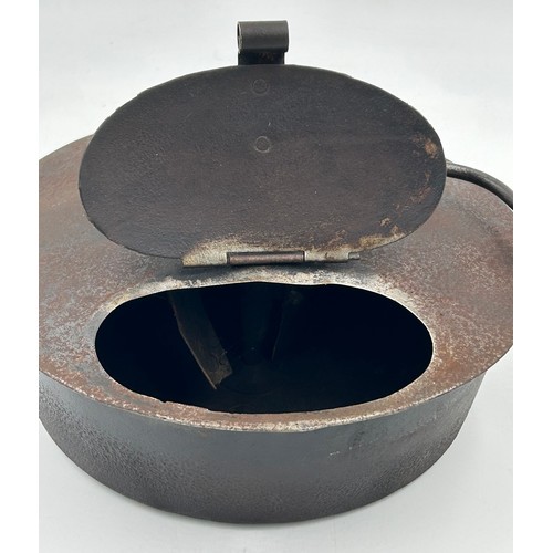 49 - An early 20thC iron chestnut/coffee roasting pan with interior paddle and turning handle. 26cm d.