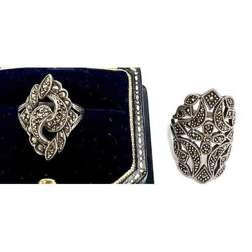 207 - Two silver and marcasite rings, one Birmingham 1956, maker Nathan Brothers, size K/L.