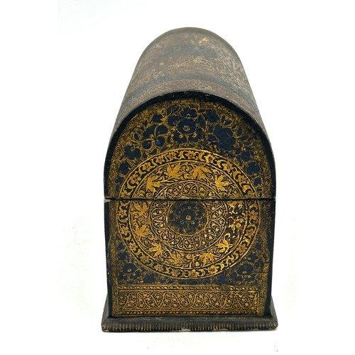 282 - A 19thC Indian Kashmiri lacquer stationary box with domed lid and internal compartments. 24cm x 12cm... 