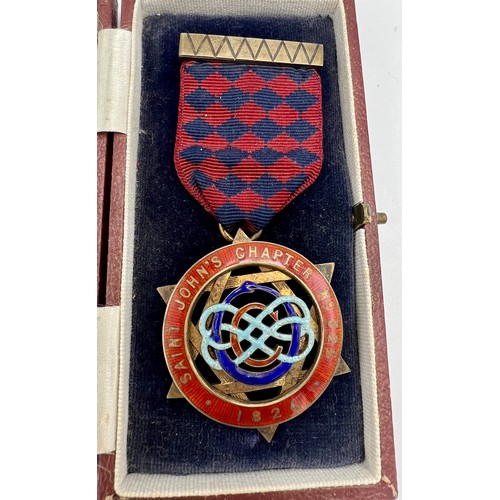 339 - A hallmarked silver and enamel Masonic jewel in original silk lined presentation box. Saint John’s C... 