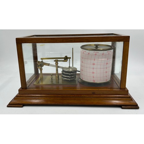 953 - A 20thC brass mounted barograph in a mahogany case with glazed panels fully restored with no makers ... 