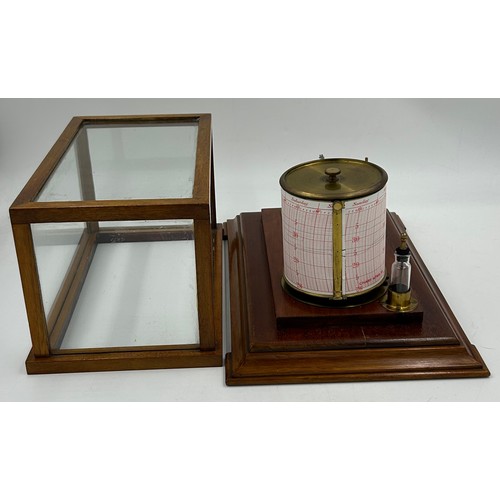 953 - A 20thC brass mounted barograph in a mahogany case with glazed panels fully restored with no makers ... 