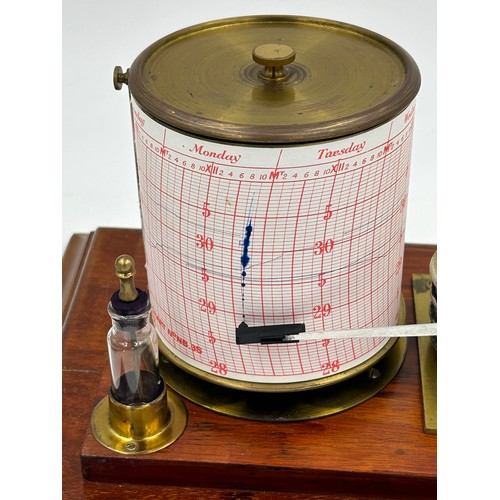 953 - A 20thC brass mounted barograph in a mahogany case with glazed panels fully restored with no makers ... 