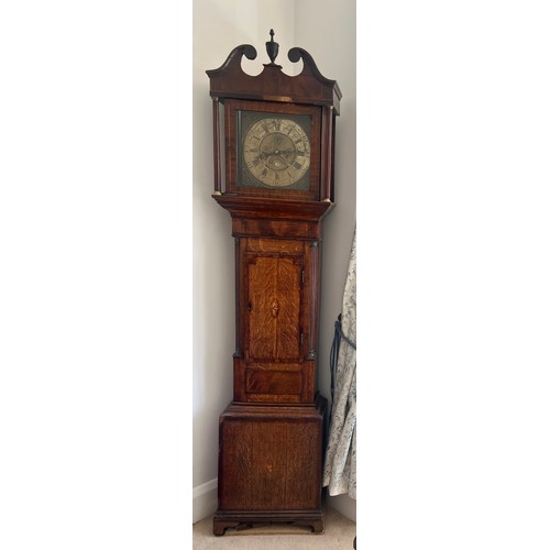 981 - An oak cased brass faced longcase clock, maker Samuel Lawson 215cm h x 46cm w x 23cm d.