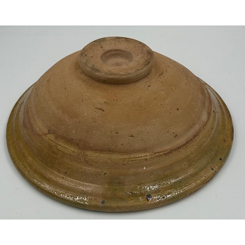 336 - Two terracotta glazed items to include a large bowl with light brown/green/blue flowers 37cm d x 12c... 