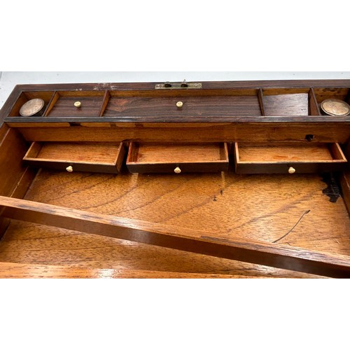 902 - A Rosewood Writing Slope inlaid with mother of pearl and brass carrying handles complete with fitted... 